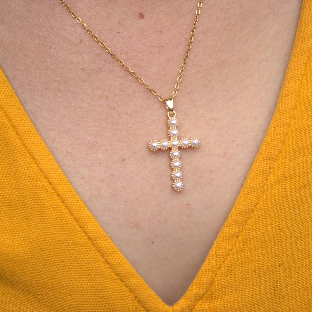 Alice Pearl Cross Necklace