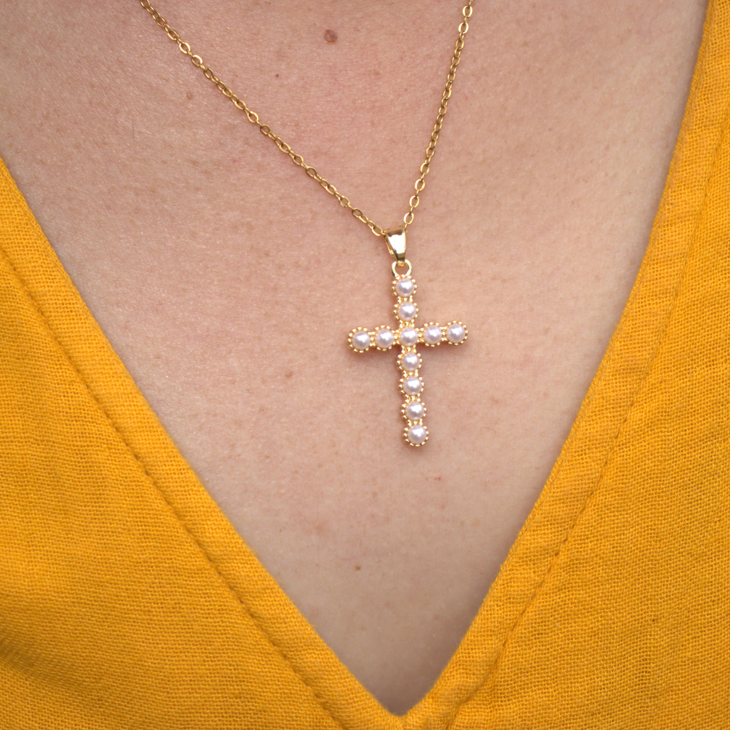 Alice Pearl Cross Necklace
