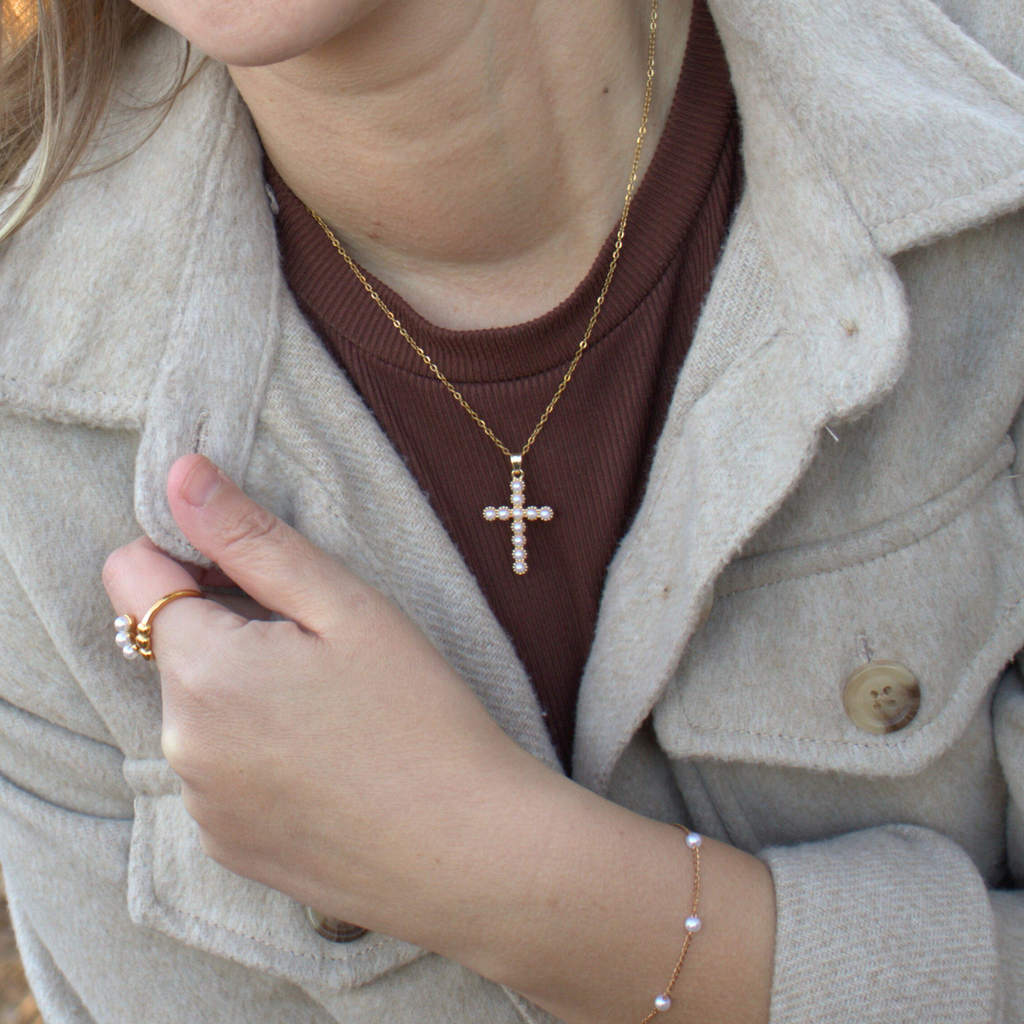 Alice Pearl Cross Necklace