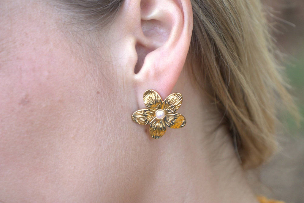 Pearl Flower Petal Earrings