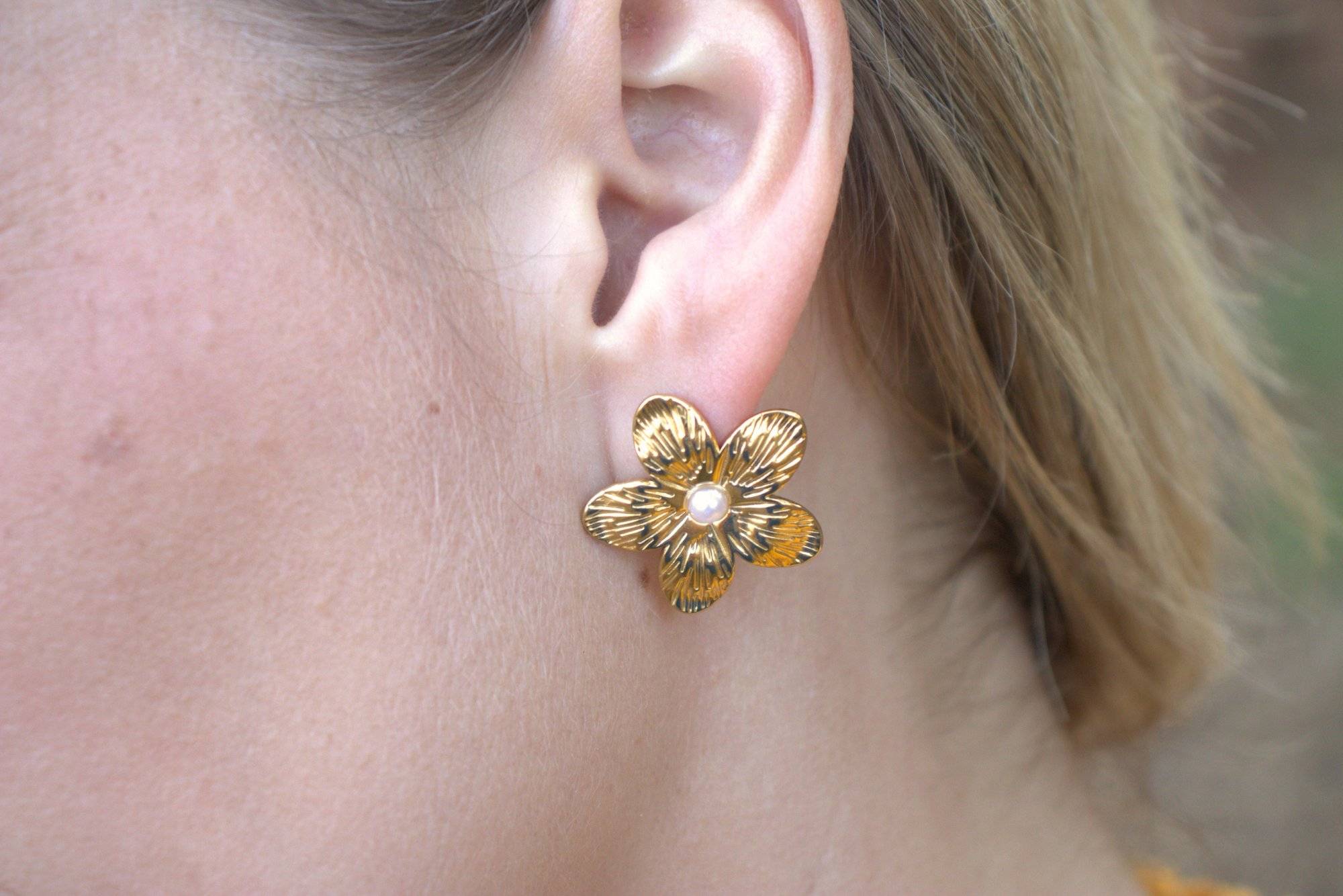 Pearl Flower Petal Earrings